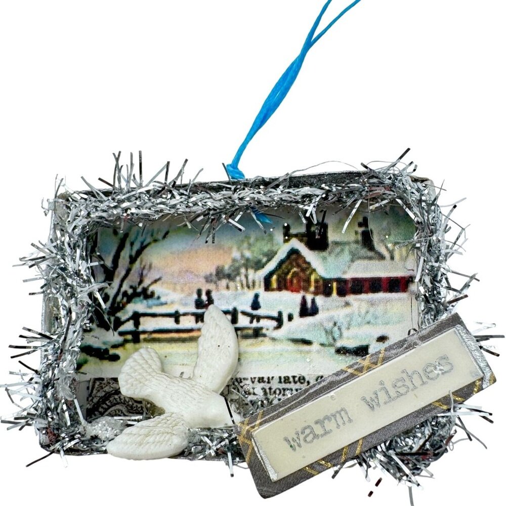Handmade Winter Wonderland Bird Snow Scene Matchbox Ornament Christmas